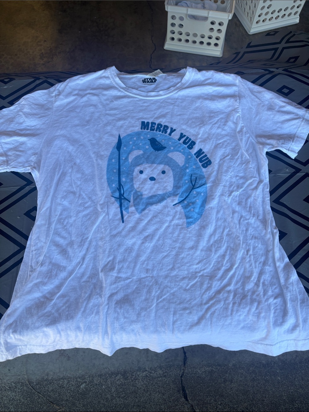 Star Wars Kids White Tee with Blue Ewok 'Merry Yub Nub' Graphic